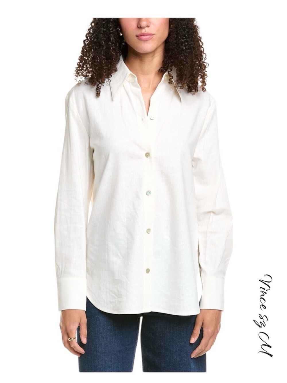 Vince Relaxed Button-Down Linen-Blend Shirt Optic White M